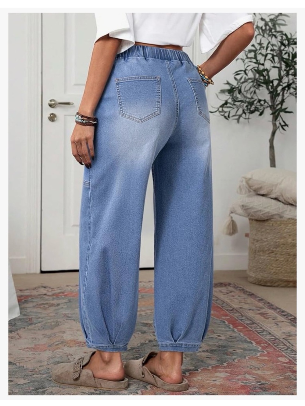 Casual Elastic Waist Blue Women's Jeans - Picture 6 of 10